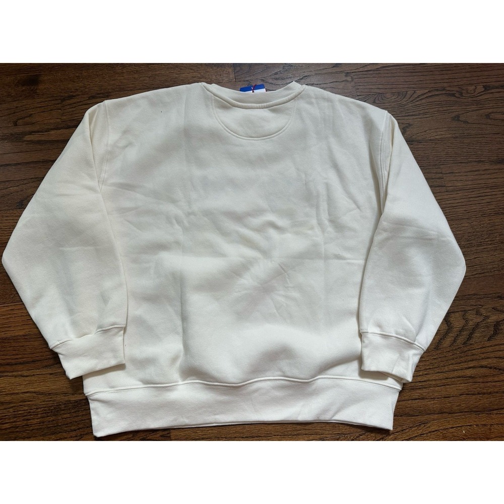 NEW ESPRIT Women's L Retro Logo Fleece Crew Sweatshirt Cream Viral 80's Costco - Picture 3 of 6
